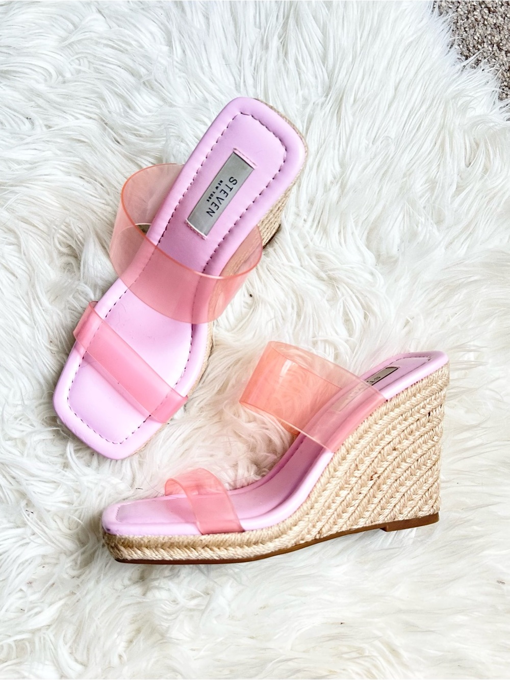 Steven By Steve Madden Pink Clear-Strap Espadrille Wedges